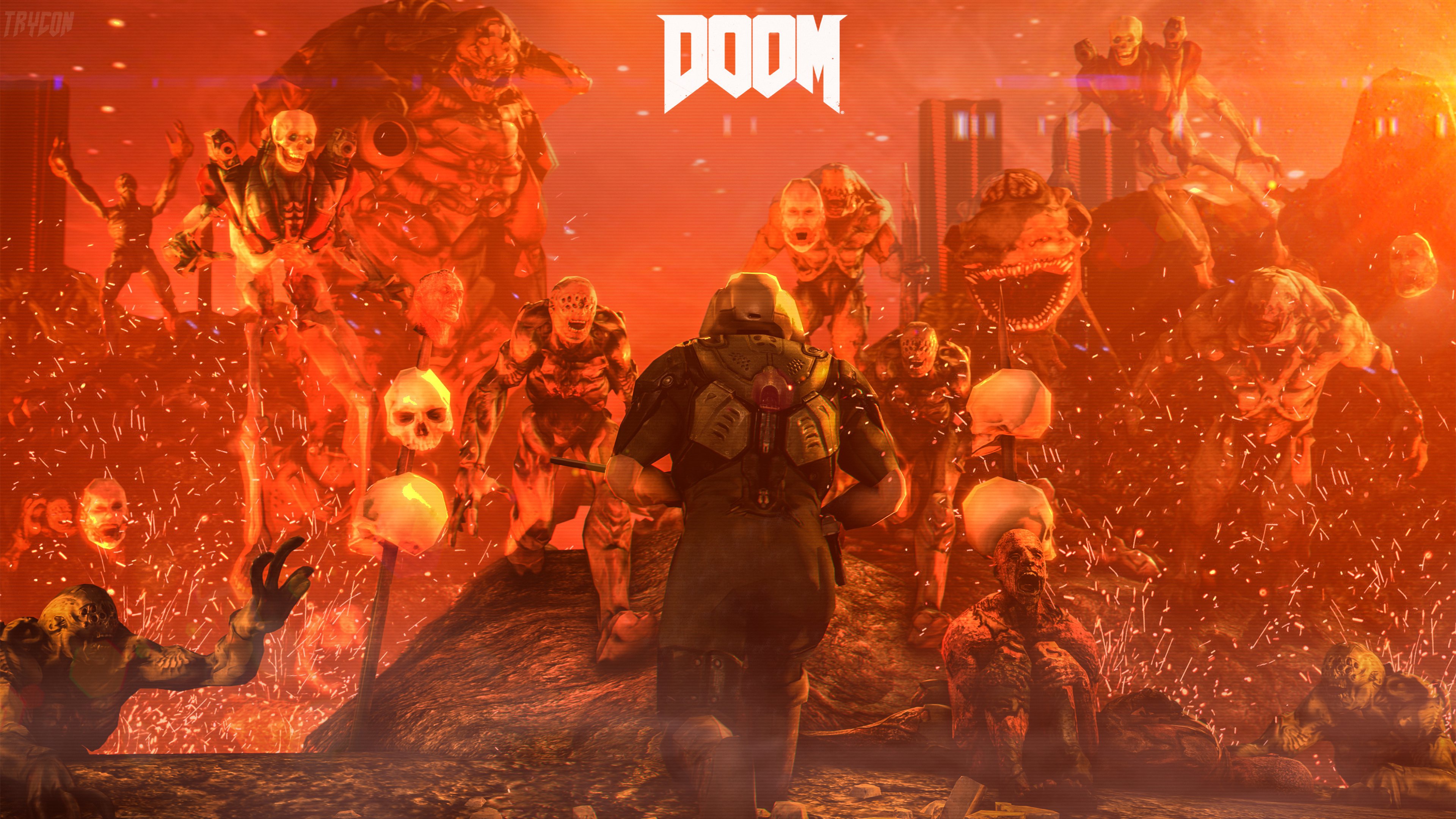 Скачать обои игры, демоны, DOOM, id software, bethesda softworks, doomguy,  думгай, раздел игры в разрешении 3840x2160