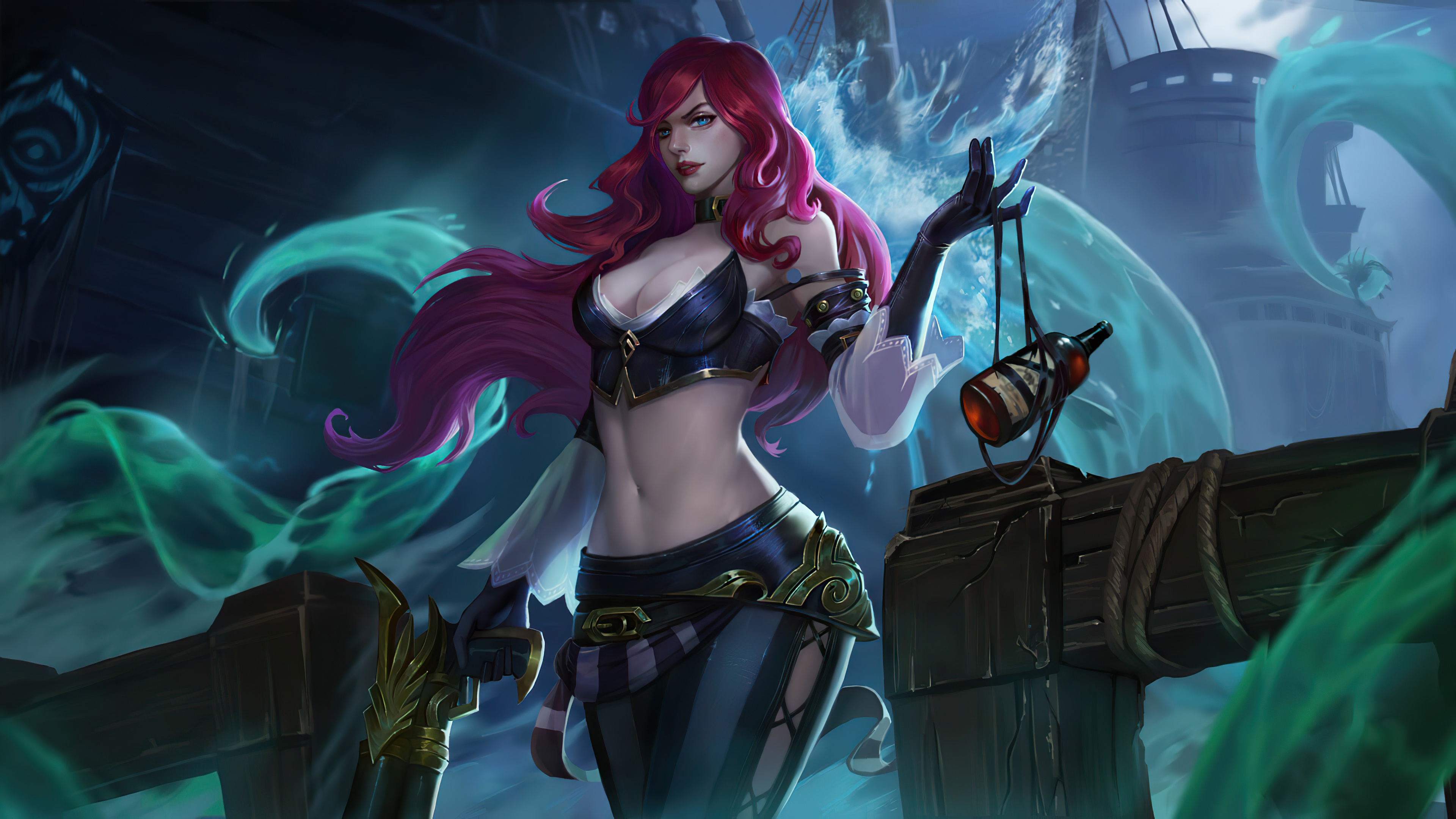 Обои вода, девушка, бутылка, League Of Legends, Miss Fortune на телефон и  рабочий стол, раздел игры, разрешение 3840x2160 - скачать