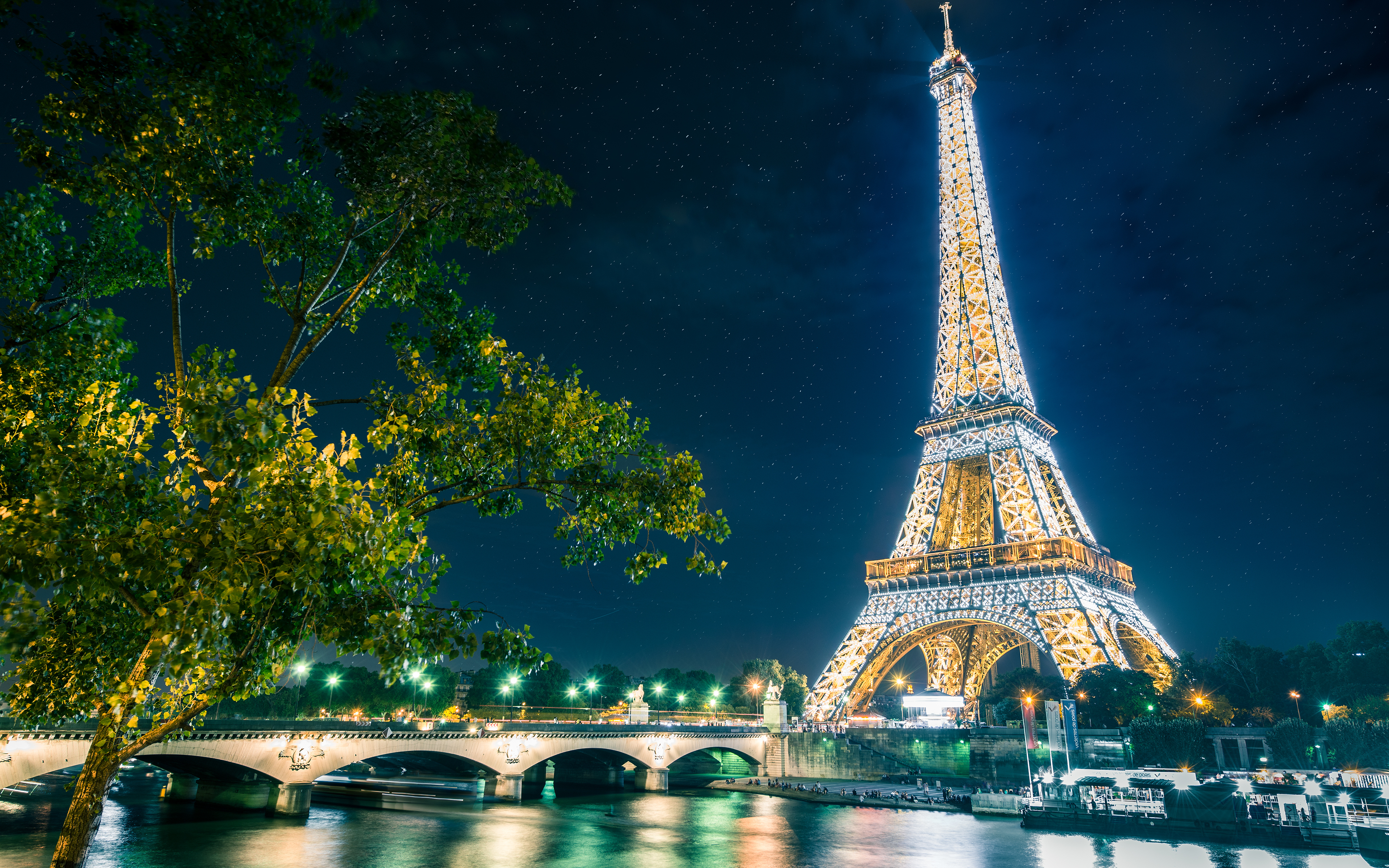 Обои ночь, город, эйфелева башня, Paris, The Eiffel Tower на телефон и  рабочий стол, раздел город, разрешение 3840x2400 - скачать