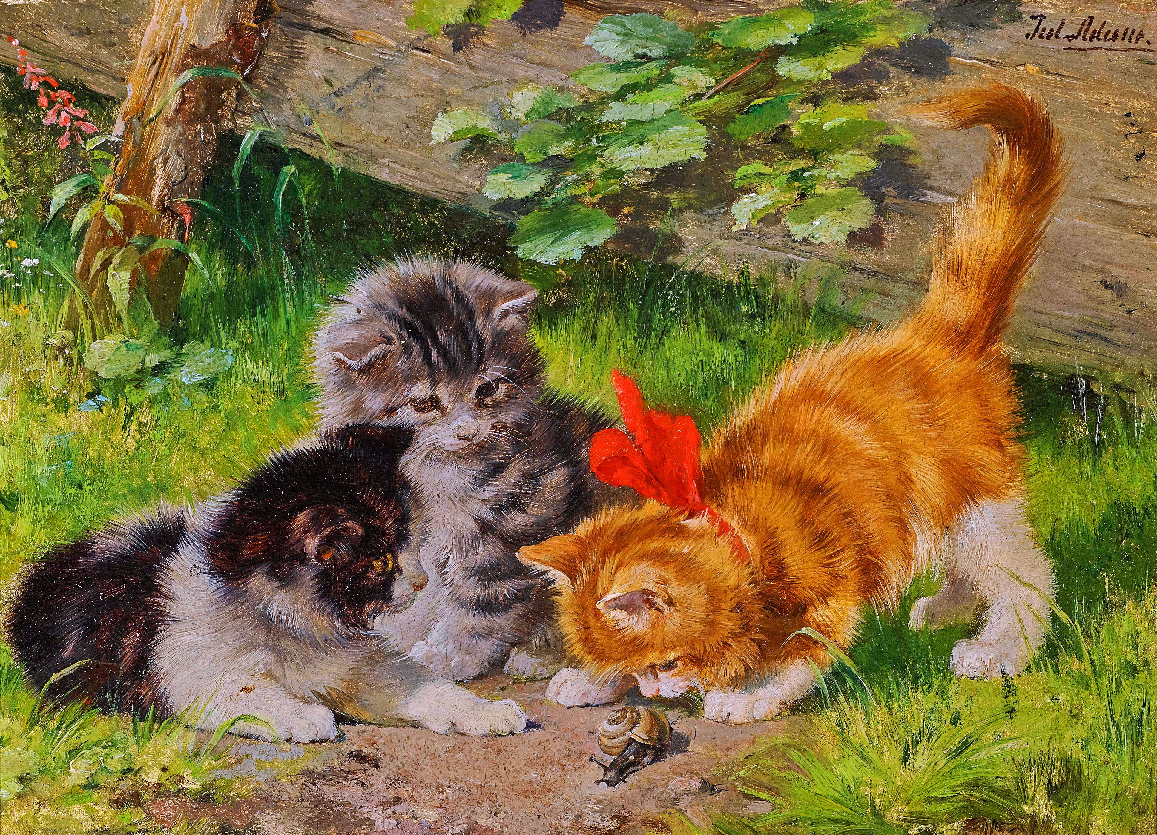 Кошка с котятами детский сад. Джулиус Адамс художник.