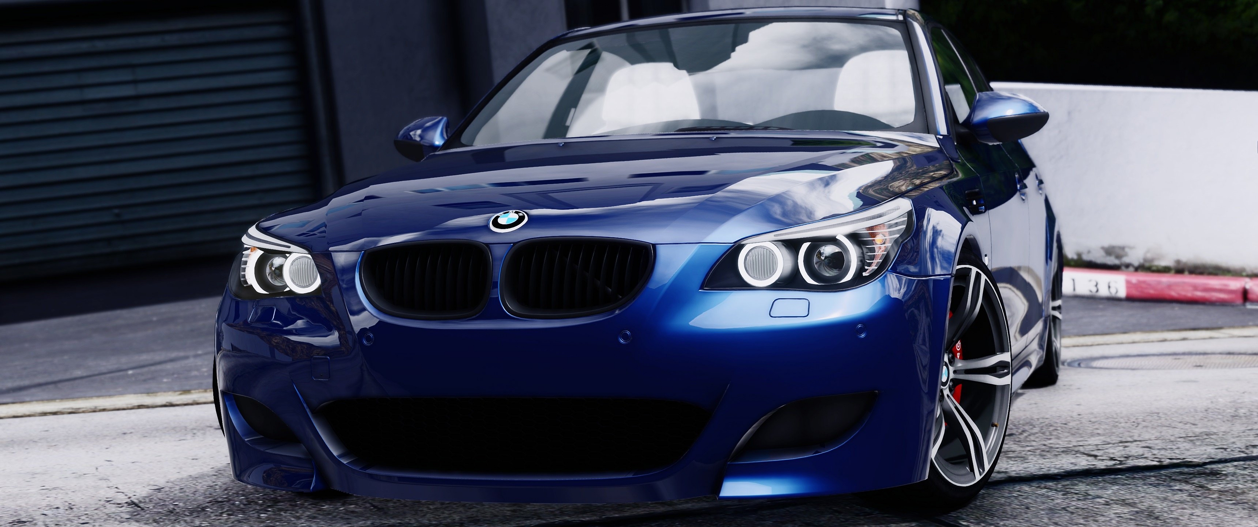 Скачать обои синий, BMW, E60, GTA 5, 2015, раздел игры в разрешении  4000x1675