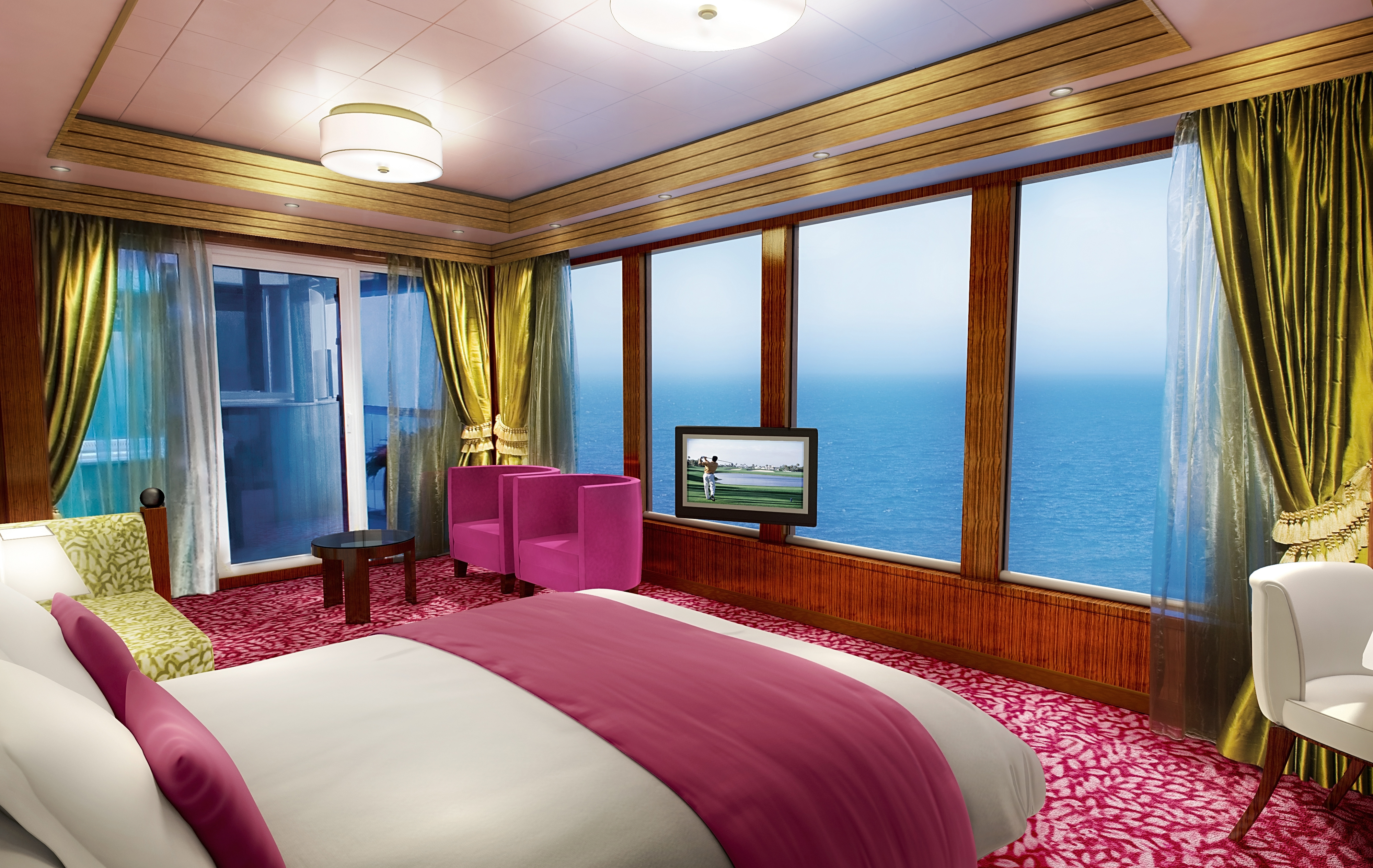 Villa room. Norwegian Pearl каюты. Красивая комната. Спальня с видом на море. Самая красивая комната в мире.