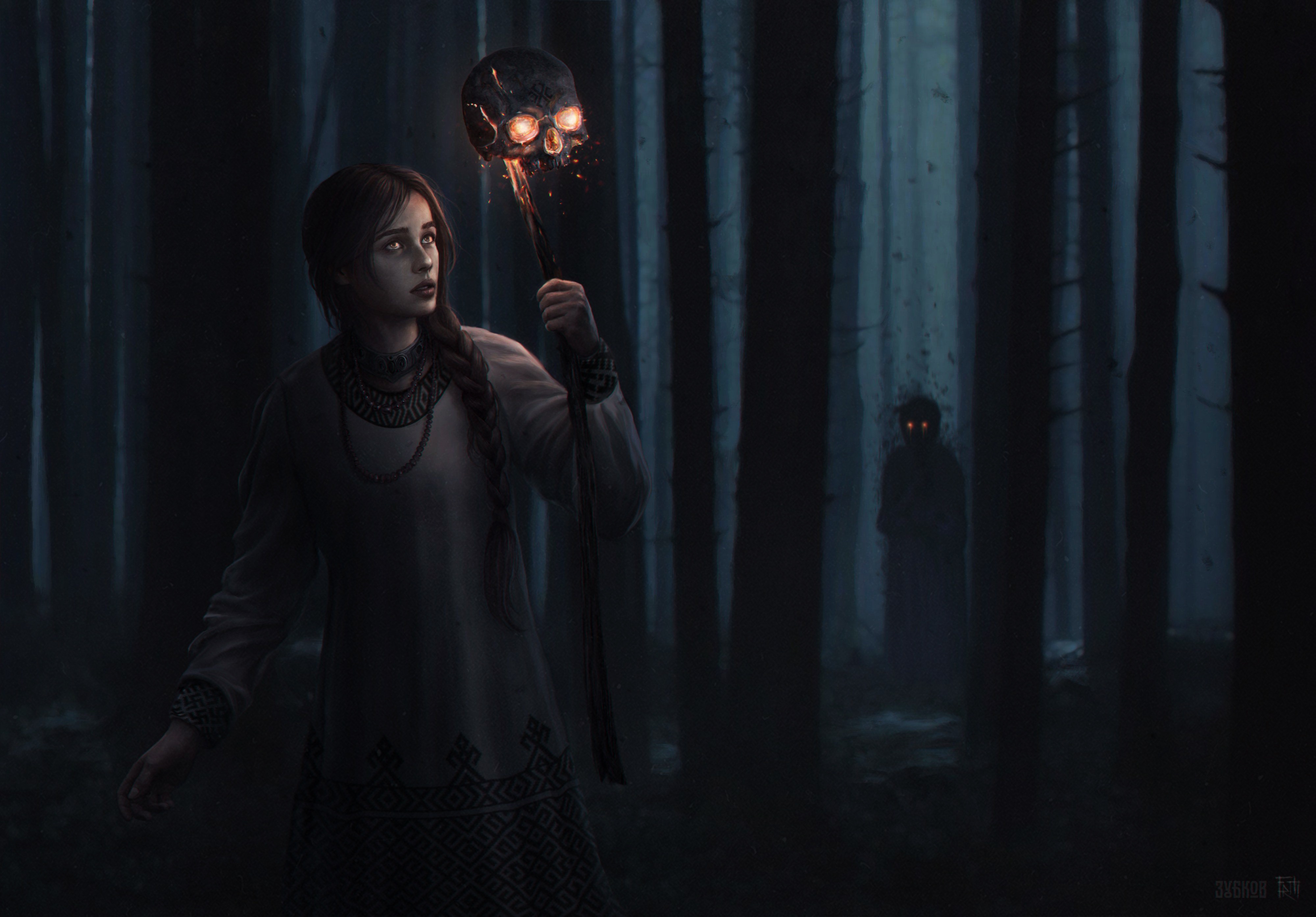 Сказки кошмар. Мрачные сказки. Девушка в темном лесу арт.