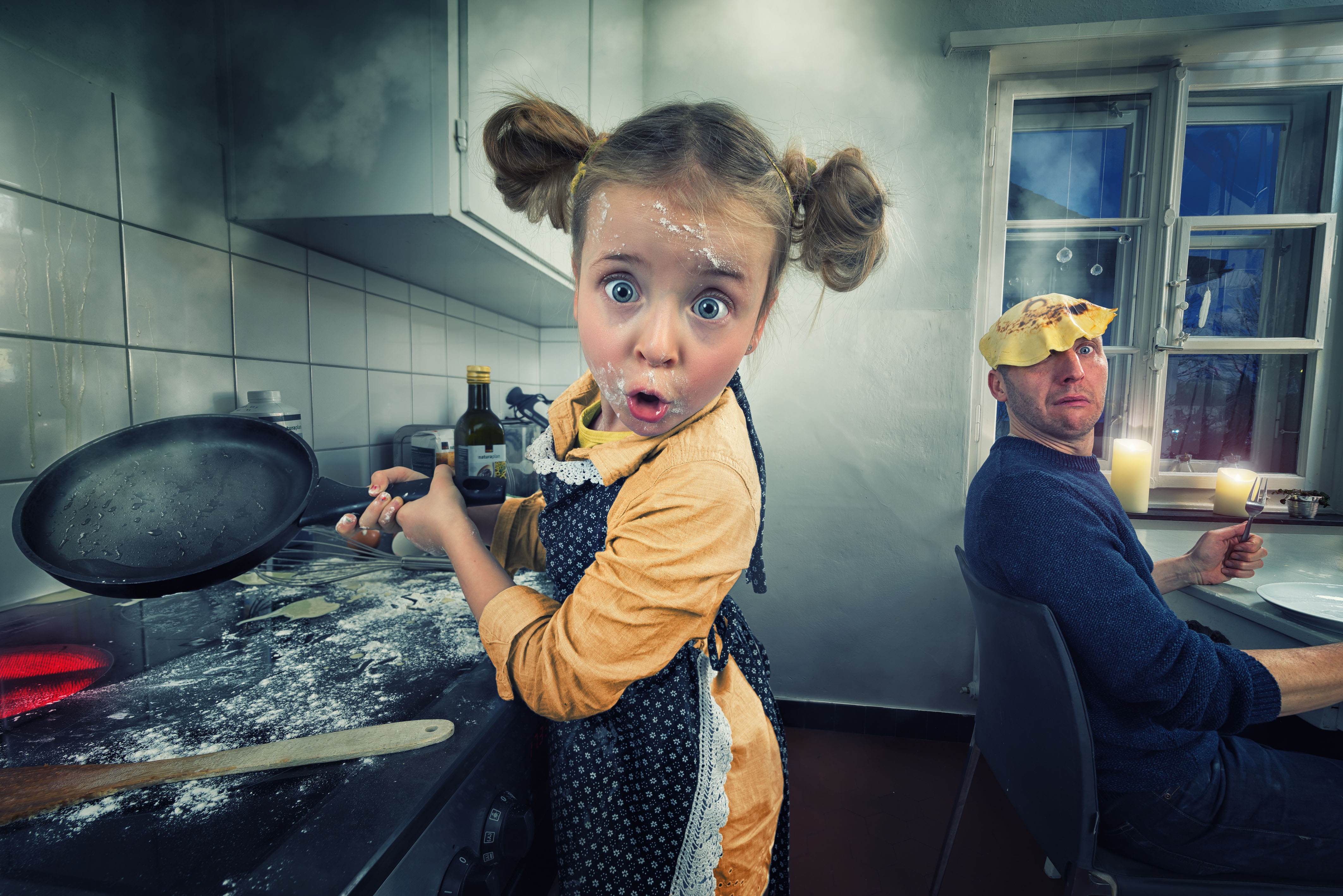 Папа дочки страшно. Кухня для детей. Креативные дети.