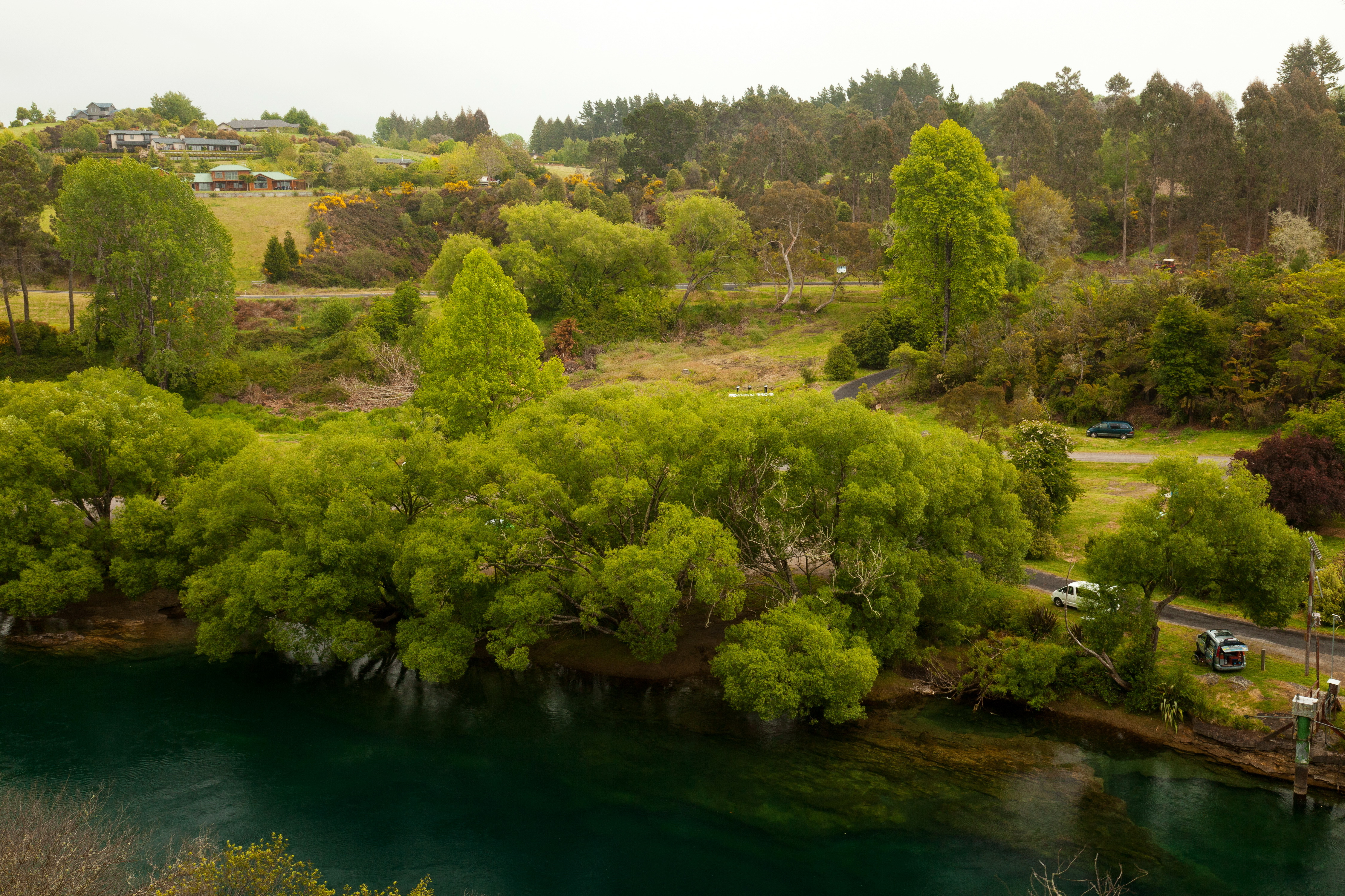 Обои деревья, река, берег, дороги, дома, Новая Зеландия, Waikato River,  Уаикато на телефон и рабочий стол, раздел пейзажи, разрешение 4500x3000 -  скачать