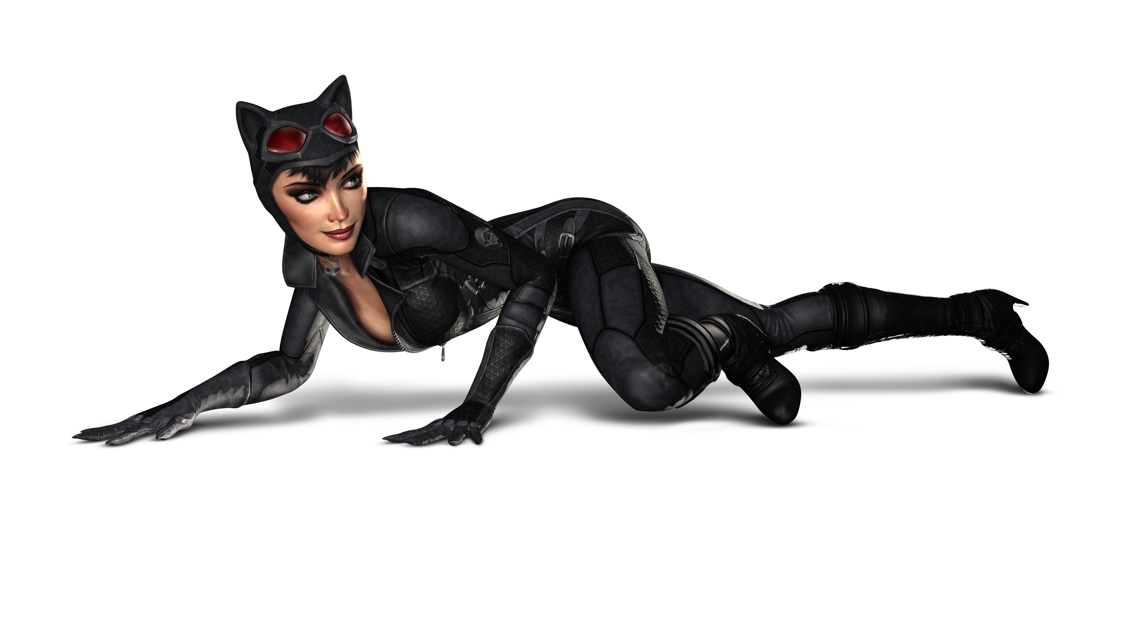 Обои кошка, взгляд, поза, улыбка, женщина, очки, batman arkham city,  catwoman на телефон и рабочий стол, раздел игры, разрешение 4636x2560 -  скачать