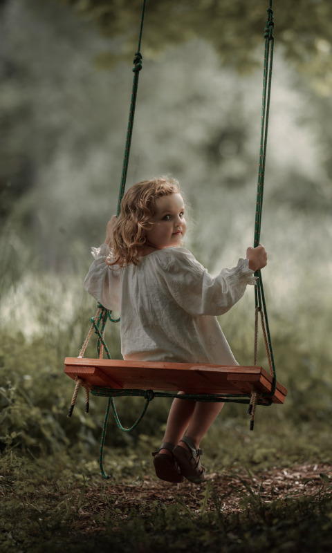 деревья, качели, девочка