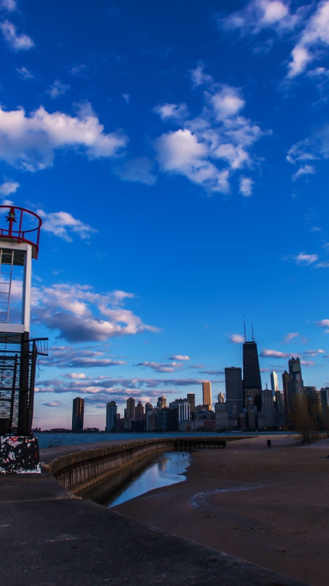 city, огни, небоскребы, вечер, Чикаго, панорама, USA, США