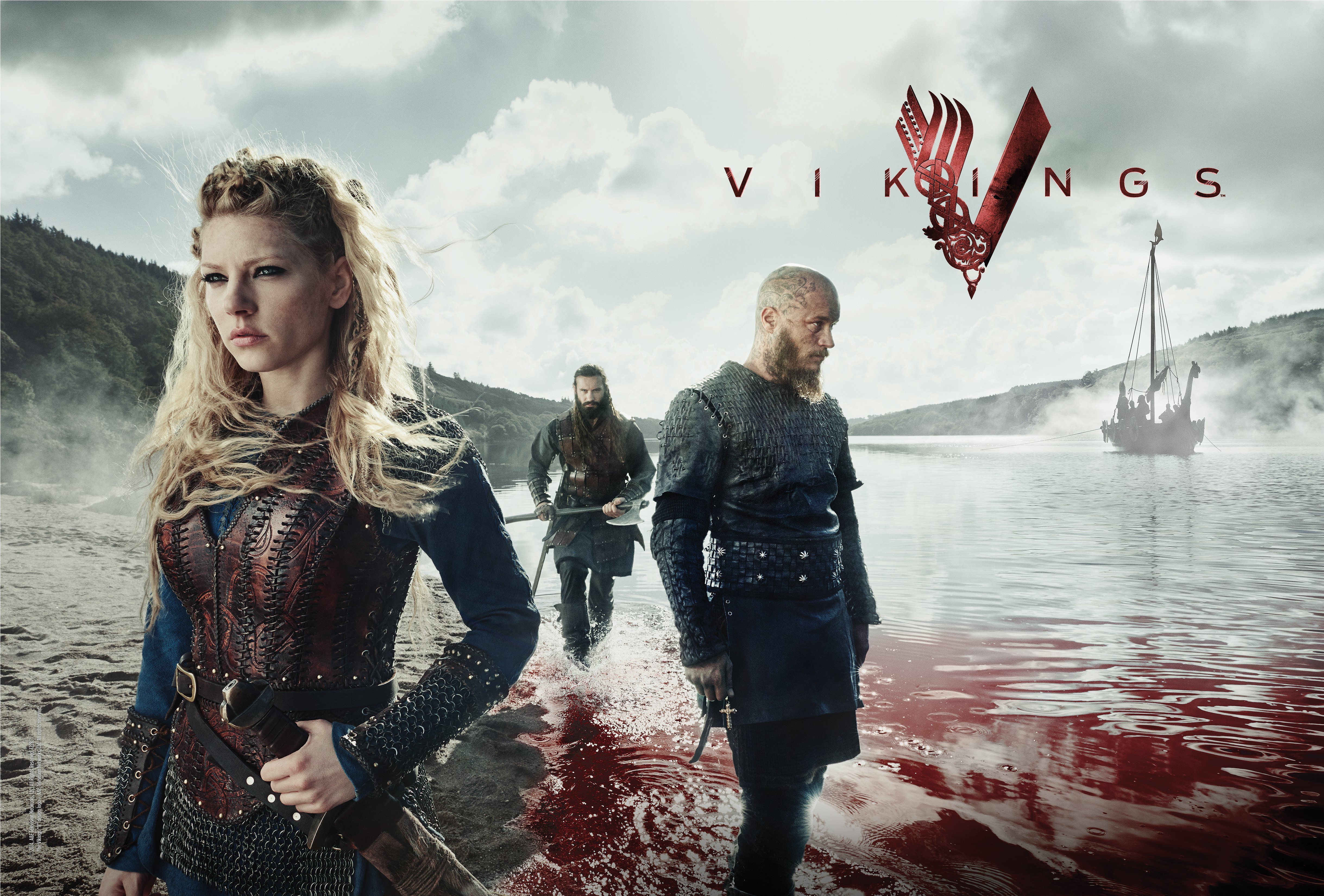 Обои кровь, сериал, фьорд, Vikings, Викинги, Katheryn Winnick, Travis  Fimmel, Ragnar Lodbrok на телефон и рабочий стол, раздел фильмы, разрешение  4875x3300 - скачать