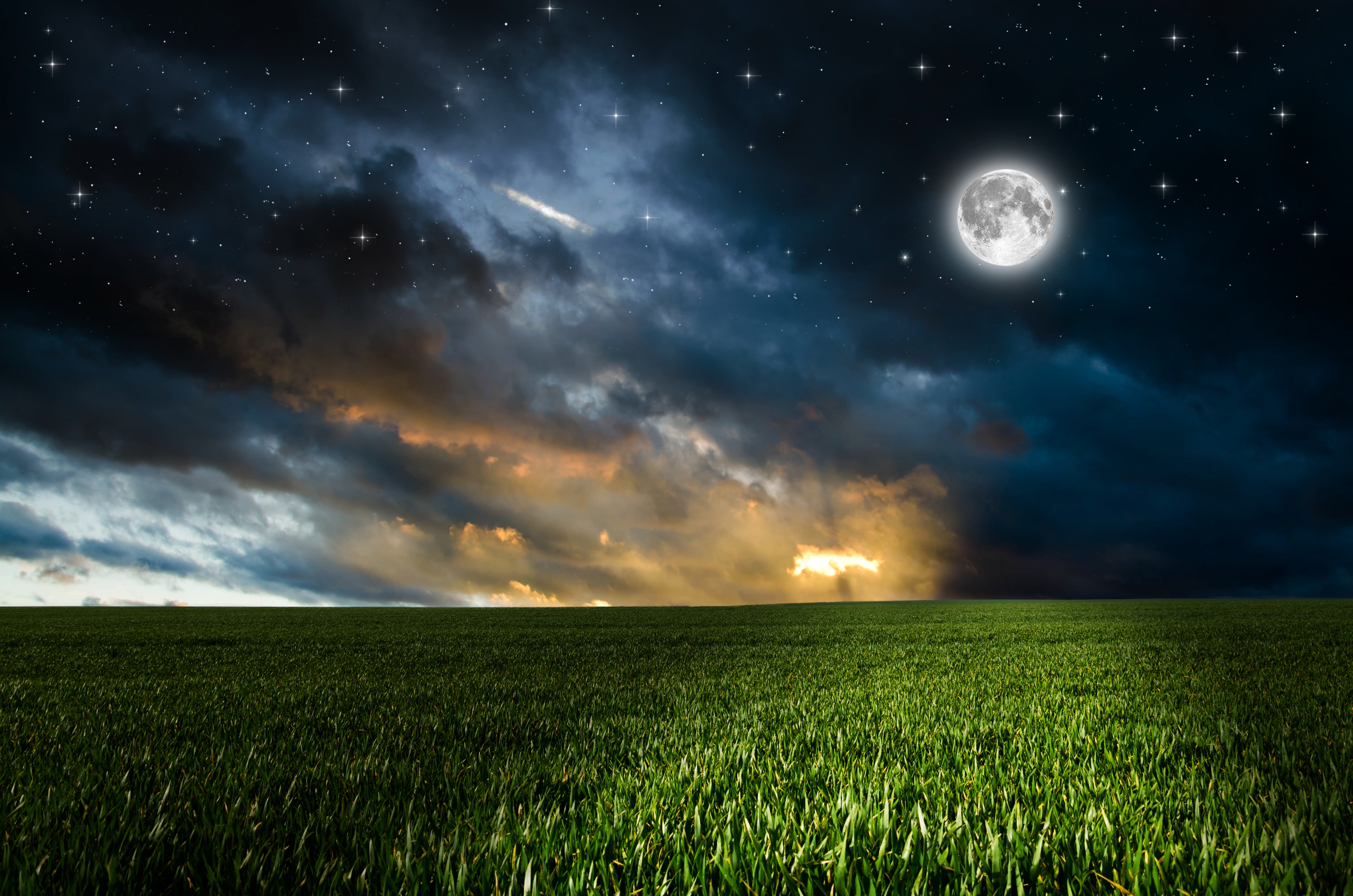 Луна над полями. Поле ночью. Небо ночью. Природа ночью. Лунная ночь.