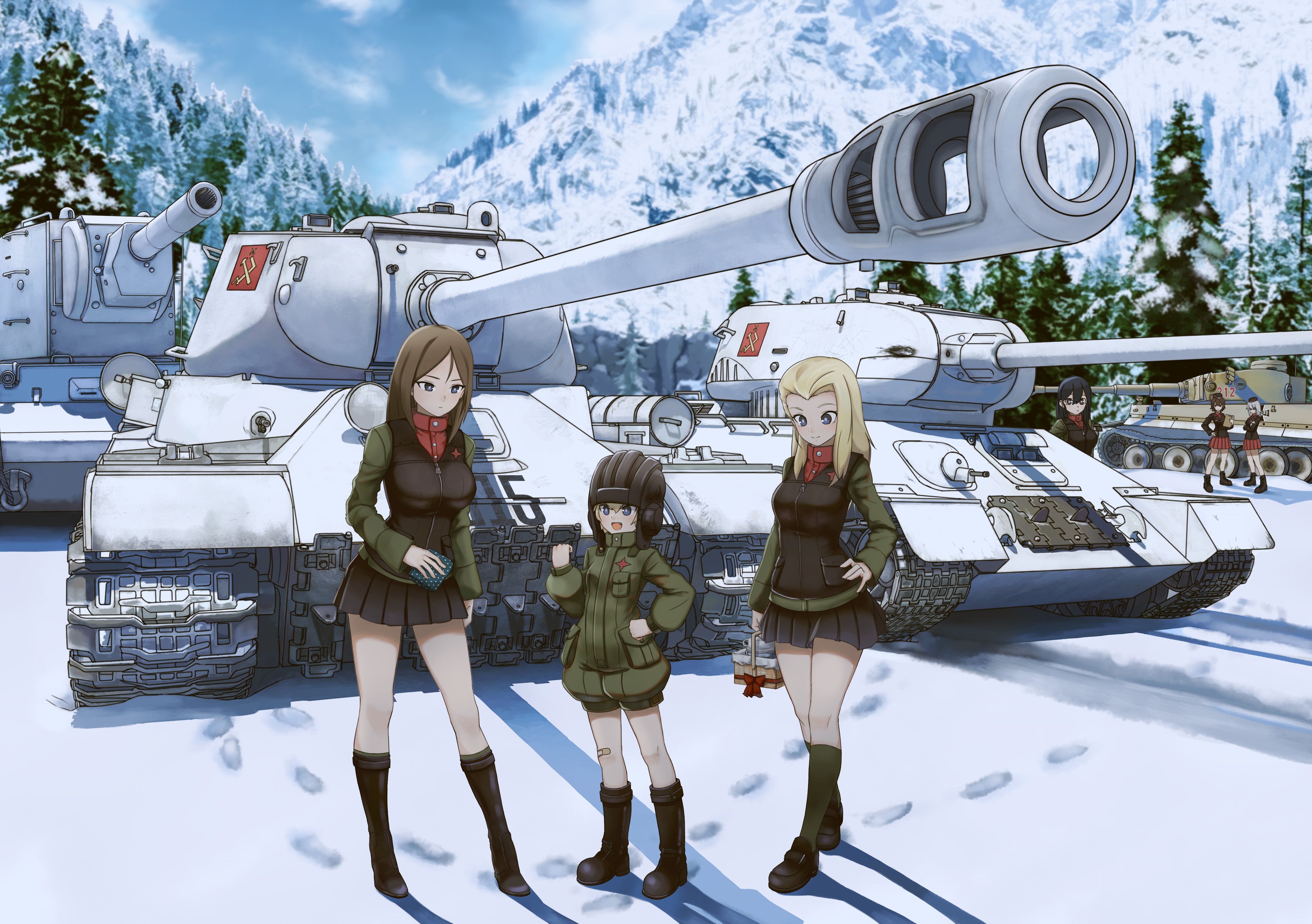 Обои Зима, Снег, Танки, Tank, Nonna, Klara, Girls und Panzer, T-34-85 на  телефон и рабочий стол, раздел сёдзё, разрешение 5059x3564 - скачать