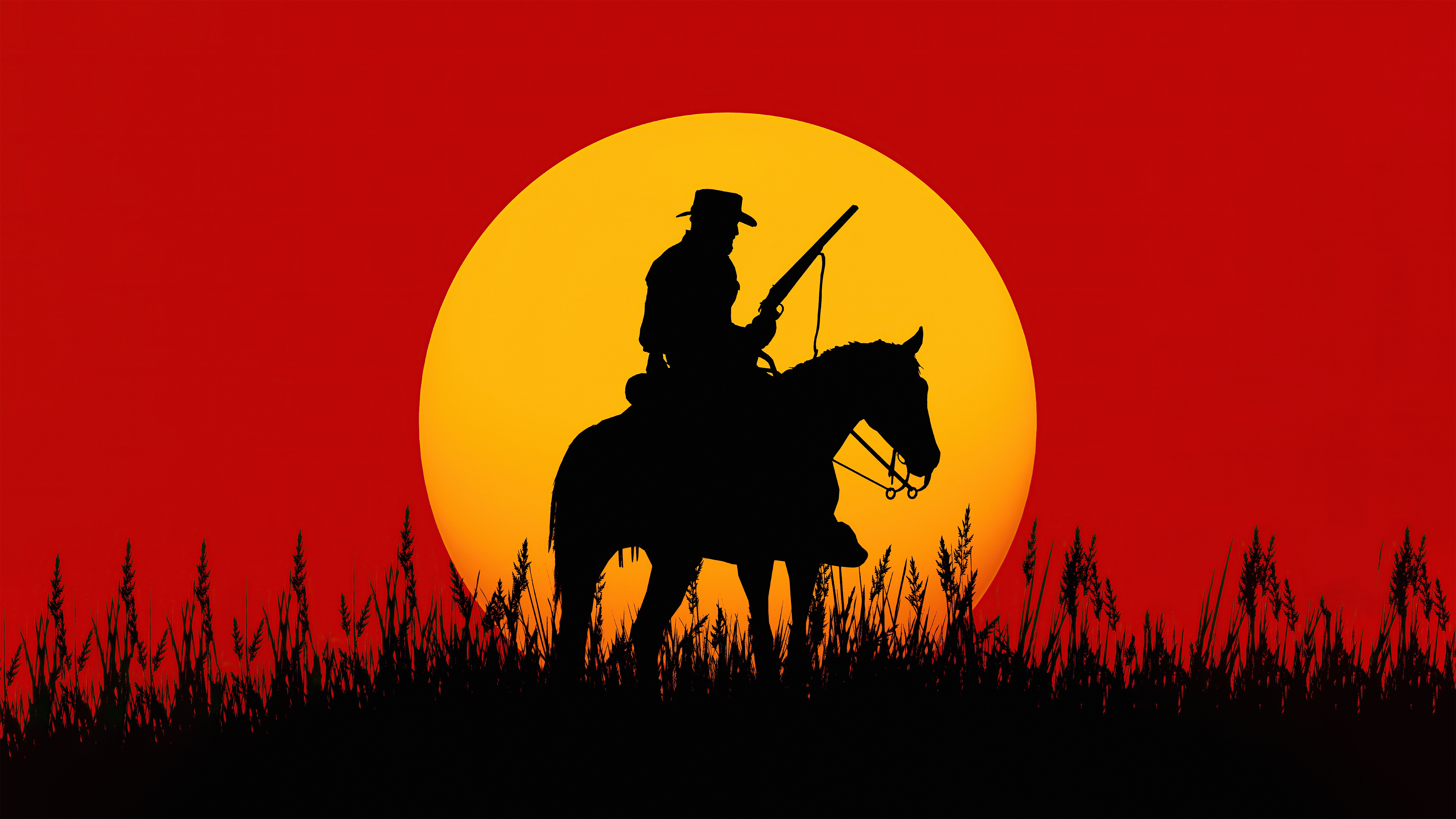 Обои игра, game, sunset, закат солнца, Red Dead Redemption, silhouette,  Rockstar San Diego, lonely cowboy на телефон и рабочий стол, раздел игры,  разрешение 5120x2880 - скачать