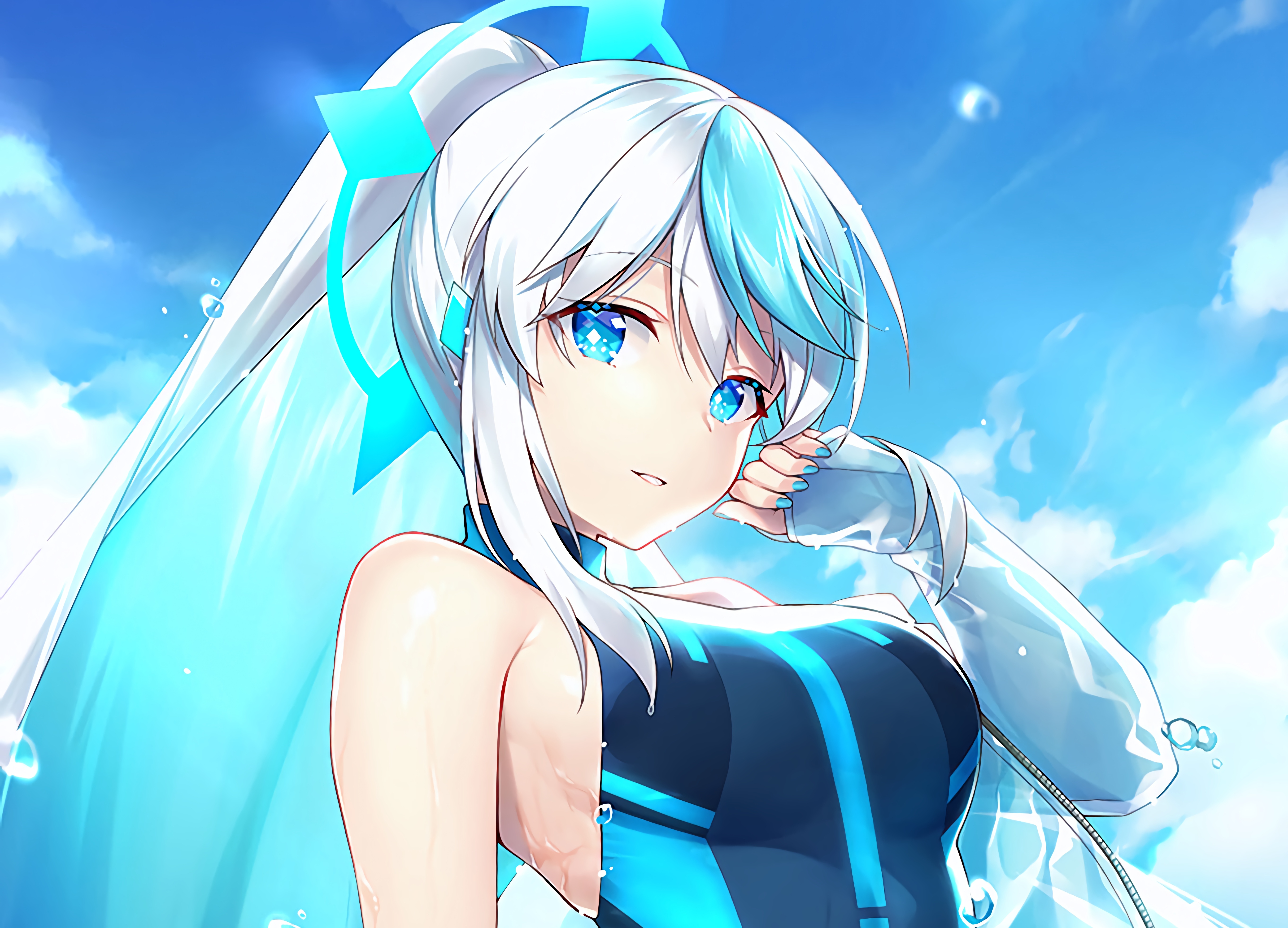 Скачать обои girl, sexy, wet, long hair, anime, blue eyes, beautiful, pretty,  раздел сэйнэн в разрешении 5448x3926