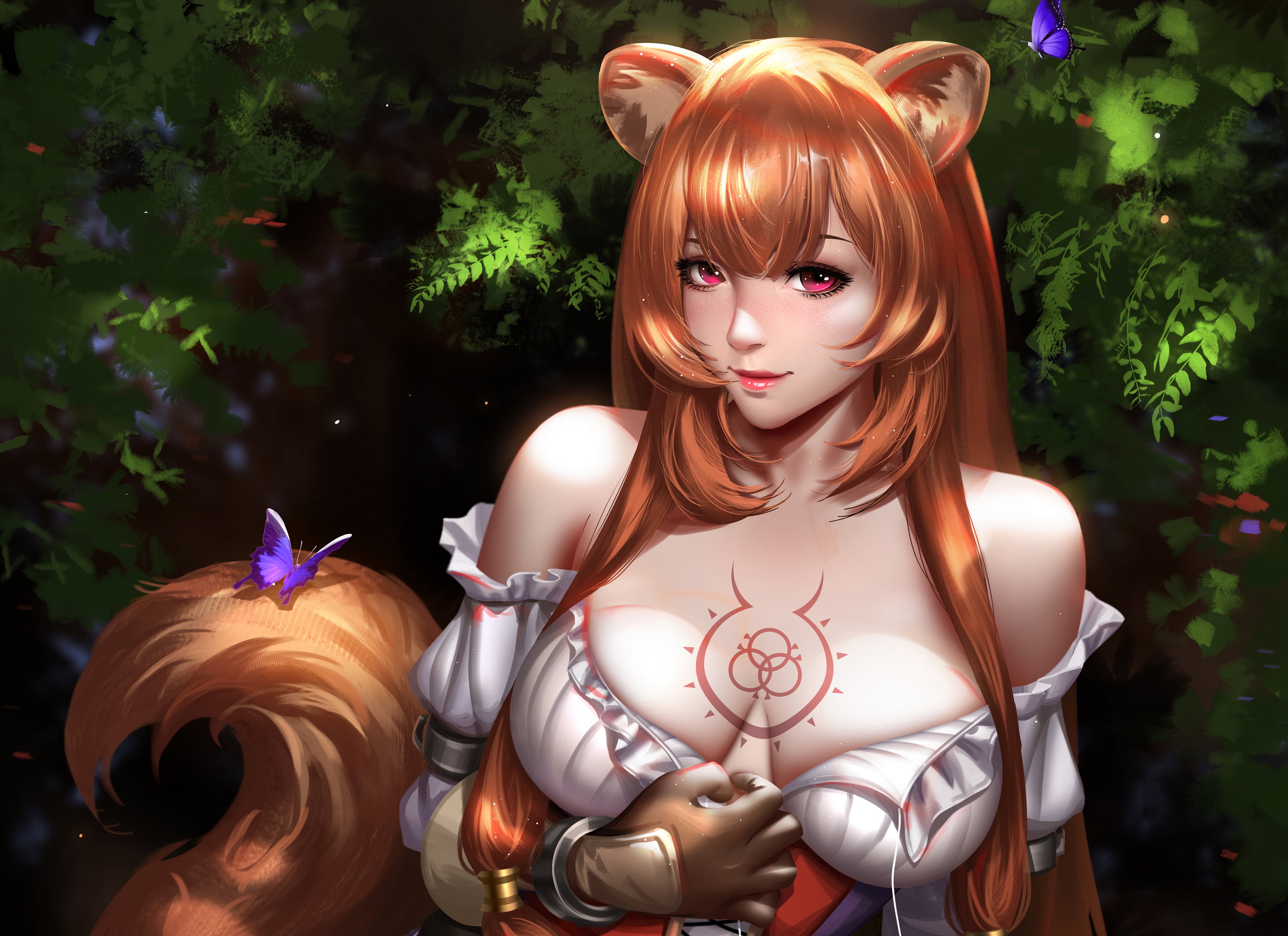 Скачать обои girl, sexy, cleavage, blouse, long hair, nature, boobs, anime,  раздел сэйнэн в разрешении 6000x4360