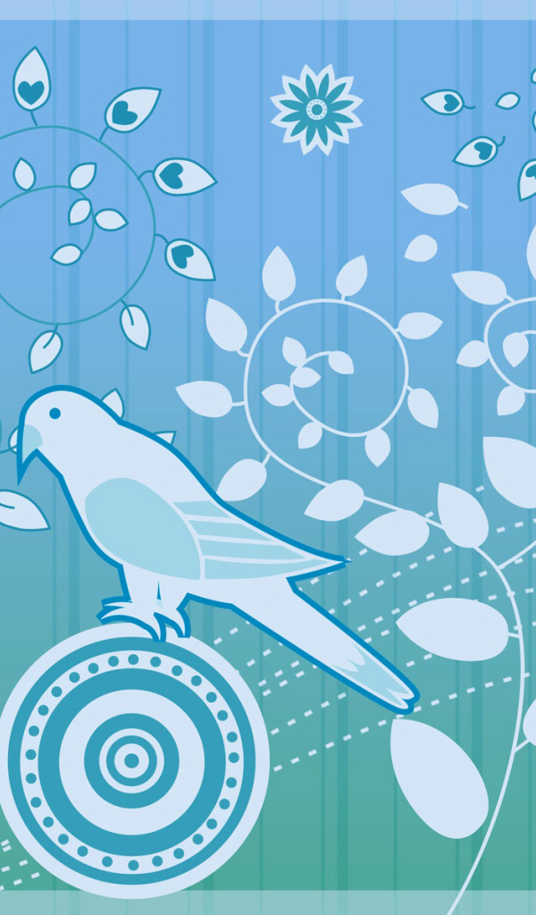 листья, цветы, птица, обои, рисунок, растение