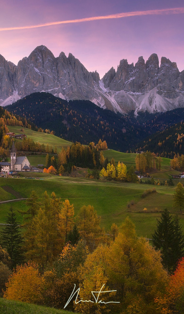 осень, горы, Италия, леса, поселок, Доломитовые Альпы