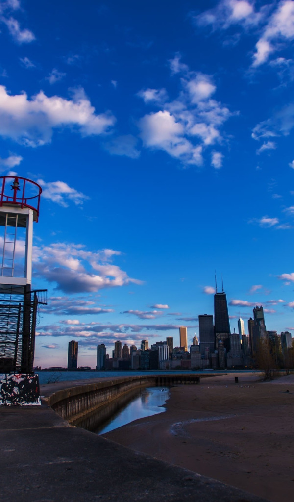 city, огни, небоскребы, вечер, Чикаго, панорама, USA, США