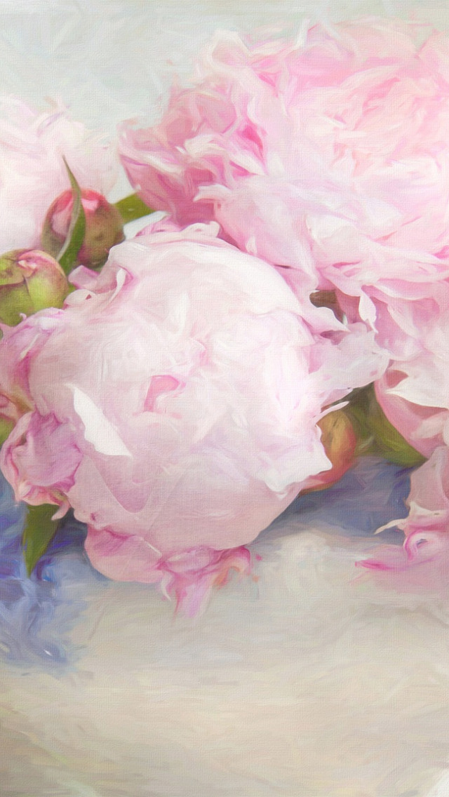 Скачать обои цветы, фон, рисунок, букет, светлый, лепестки, арт, розовые,раздел живопись в разрешении 640x1136