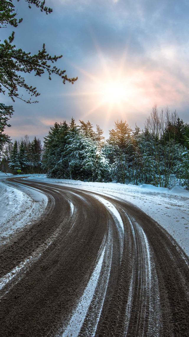 зима, дорога, снег