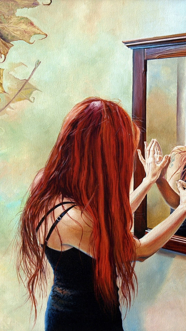 Однажды ты понравишься себе в отражении. Картина с рыжей девушкой. Рыжая девушка в зеркале. Рыжеволосая девушка картина. Рыжая девушка уходит.