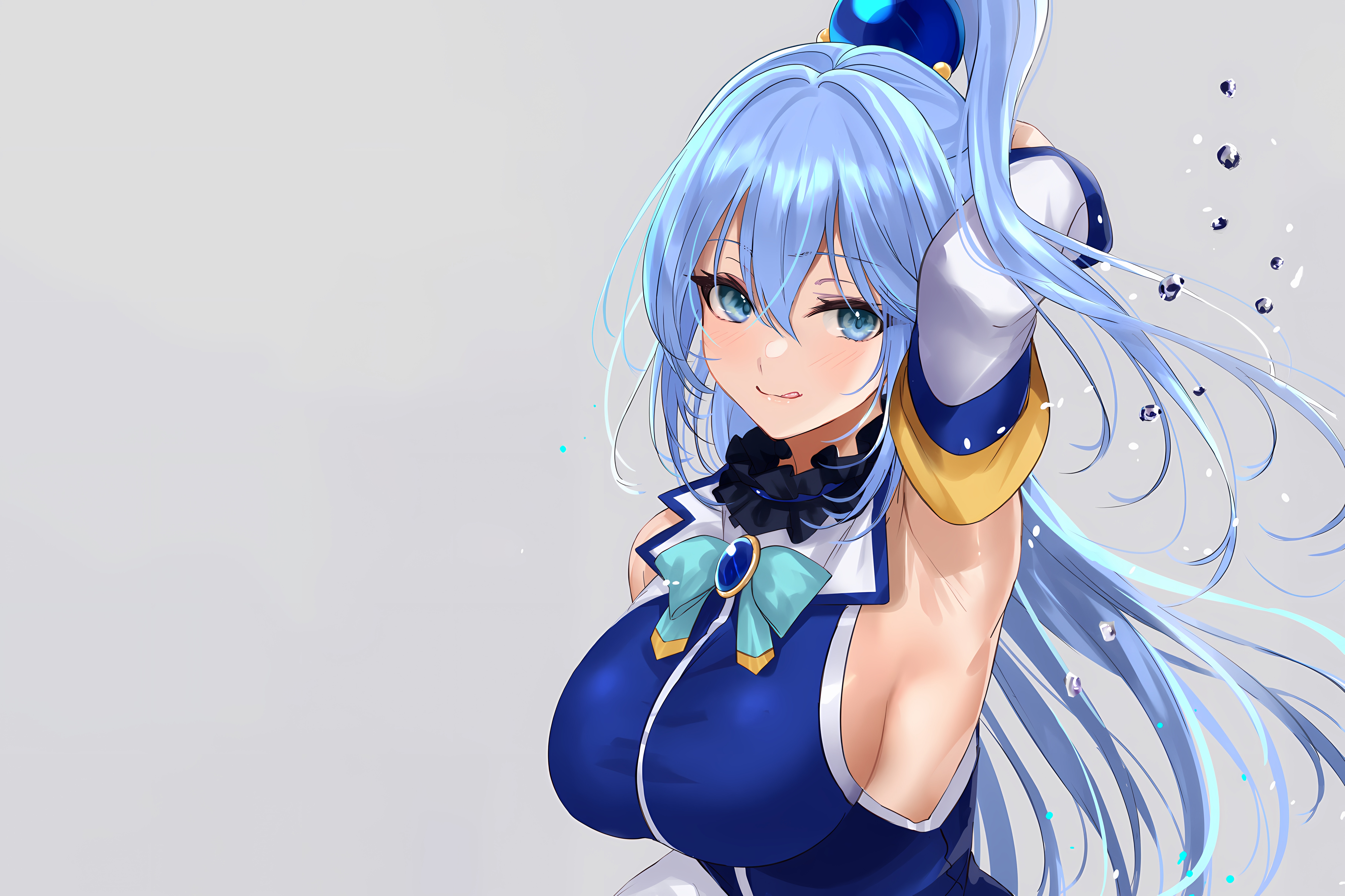 girl, sexy, blouse, long hair, boobs, anime, <b>Aqua</b>, <b>blue</b> eyes.