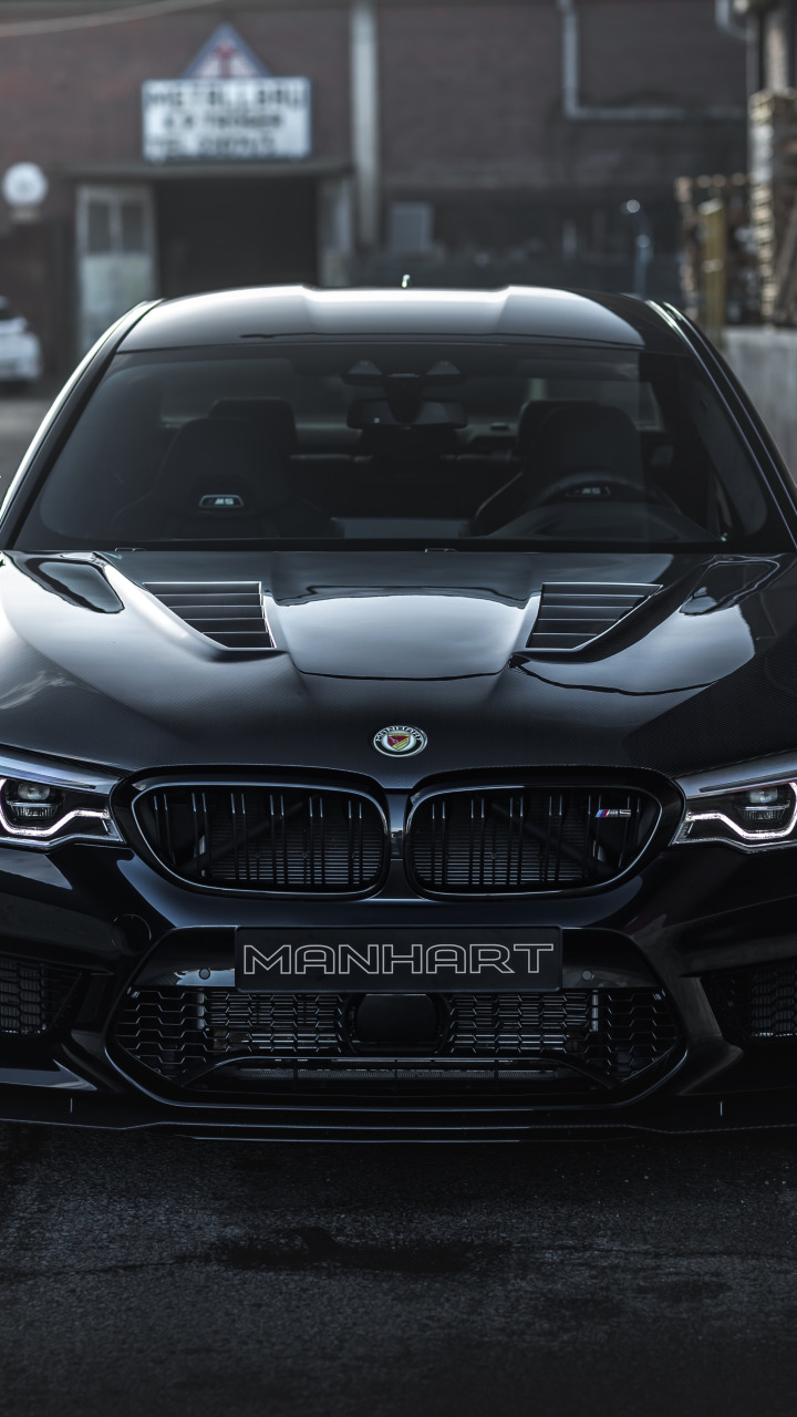 Скачать обои BMW, Front, Black, BMW M5, Face, Manhart, Sight, M5 F90,  раздел bmw в разрешении 720x1280