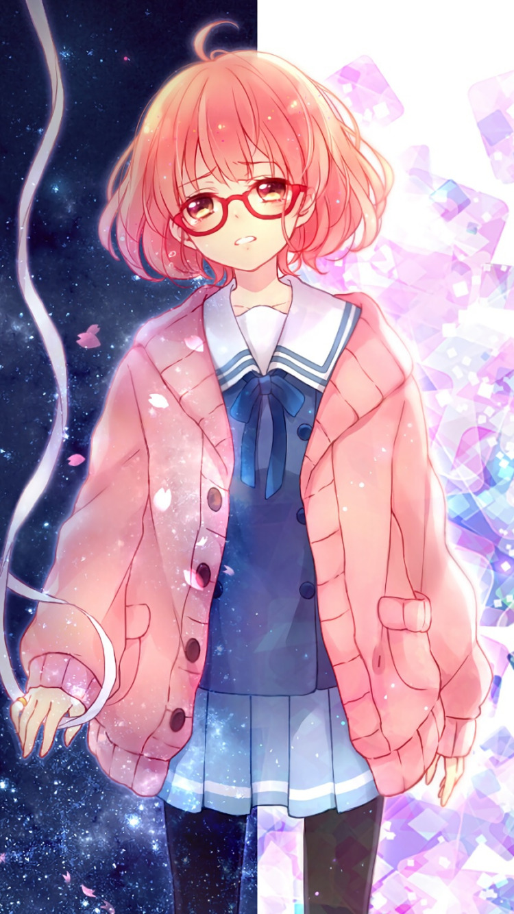 Скачать обои девушка, аниме, лепестки, слезы, арт, лента, kyoukai no  kanata, kuriyama mirai, раздел сёдзё в разрешении 750x1334