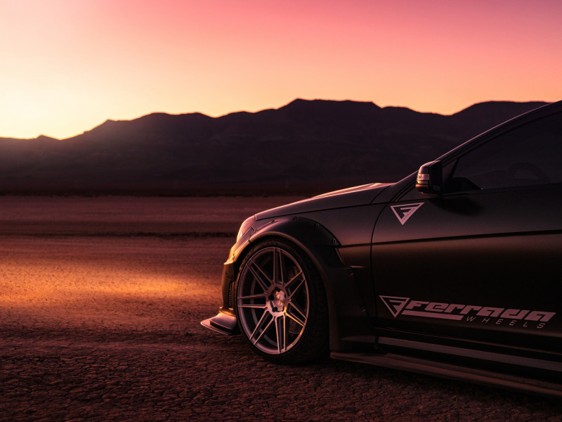 черный, пустыня, вечер, Mercedes, автомобиль