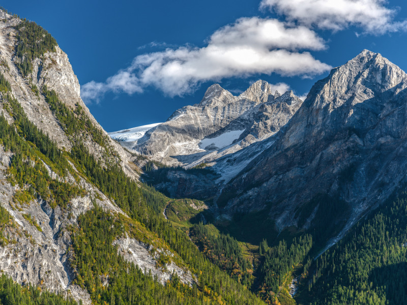 лес, небо, облака, горы, Канада, Британская Колумбия, Hans Mohr рhotography, горный хребет Селкирк