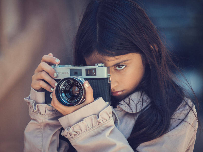 фотоаппарат, девочка, Focus, Konica