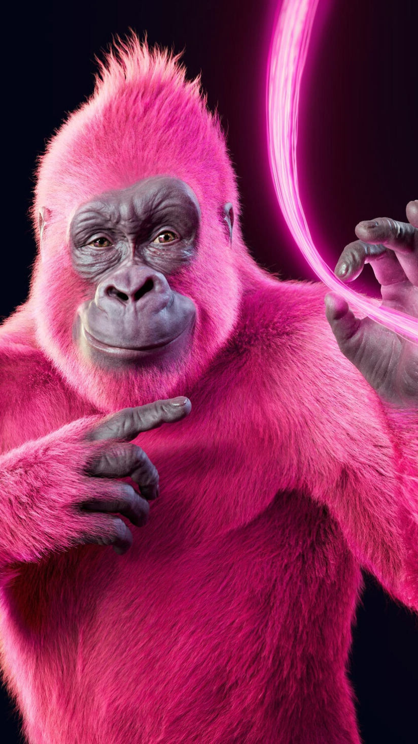 Скачать обои Pink, Neon, Gorilla, раздел hi-tech в разрешении 824x1464