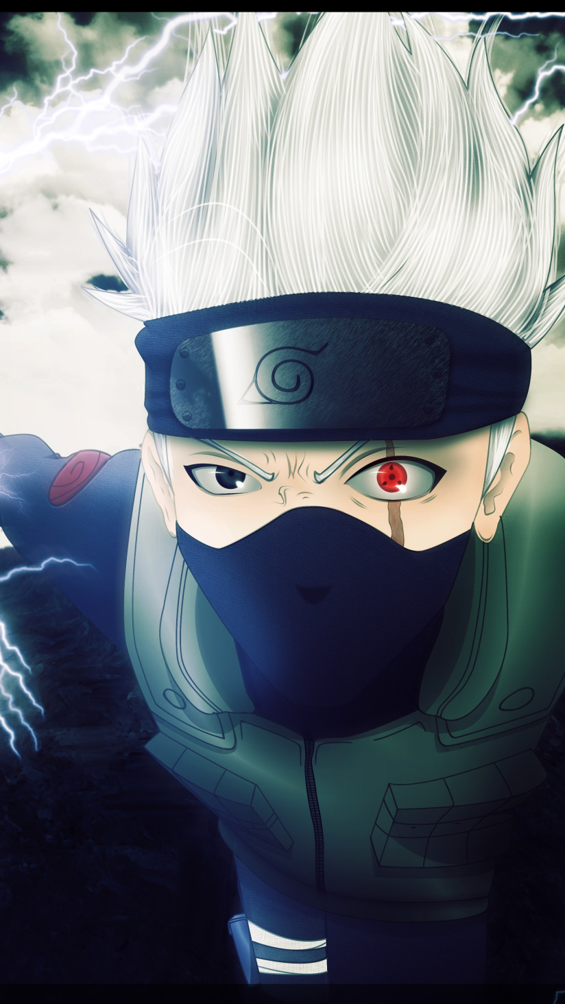 Скачать обои naruto, sharingan, hatake kakashi, наруто. шрам, злой взгляд,  раздел сэйнэн в разрешении 824x1464