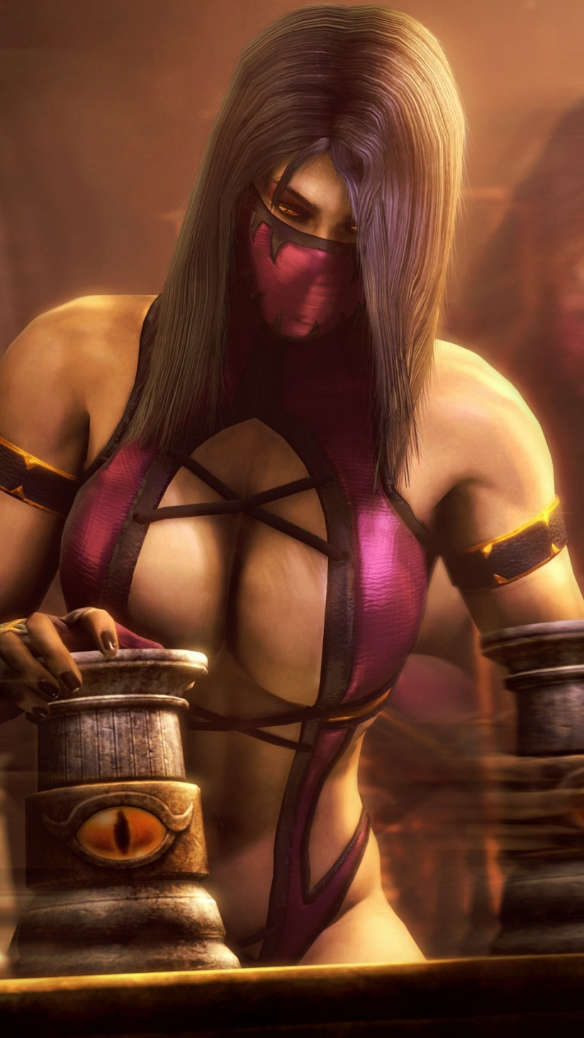 Скачать обои грудь, девушка, игра, костюм, mortal kombat, mileena,  fighting, раздел игры в разрешении 824x1464