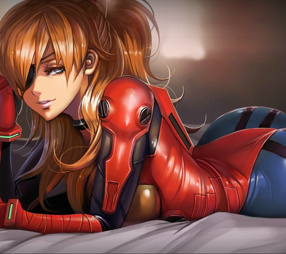 Скачать обои anime, butt, costume, Asuka Langley, anime girl, раздел арт в  разрешении 960x854