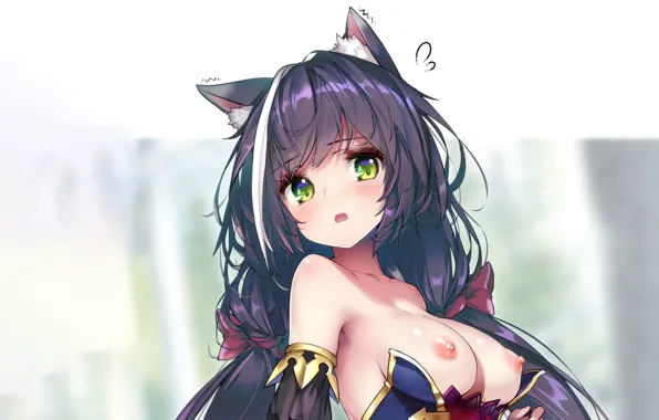 Girl, sexy, cleavage, long hair, nipples, boobs, anime, beautiful