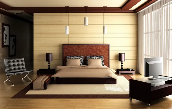 Картинка дизайн, кровать, интерьер, спальня