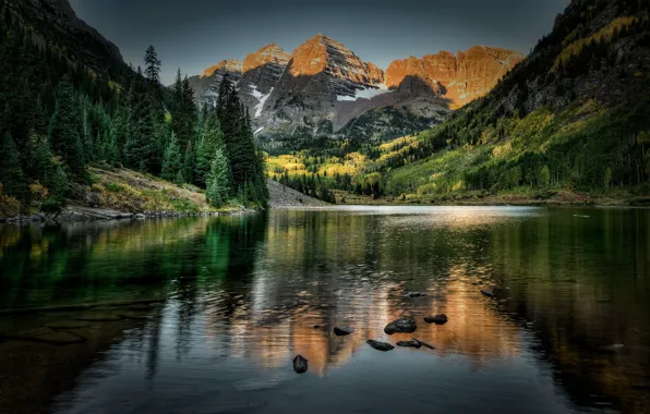 Пейзаж, горы, озеро, Colorado, Maroon Bells