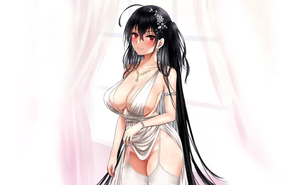 Girl, sexy, cleavage, thighhighs, long hair, dress, pussy, boobs