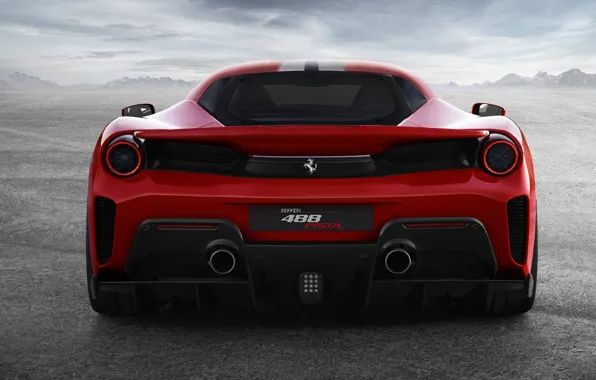 Красный, Ferrari, спойлер, корма, 2019, V8 twin turbo, 488 Pista