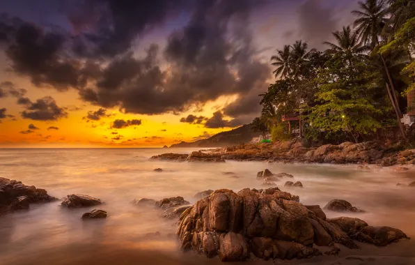 Картинка rock, ocean, sunset, cloud, phuket