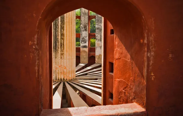 Картинка интерьер, Индия, окно, лестница, обсерватория, Джантар-Мантар