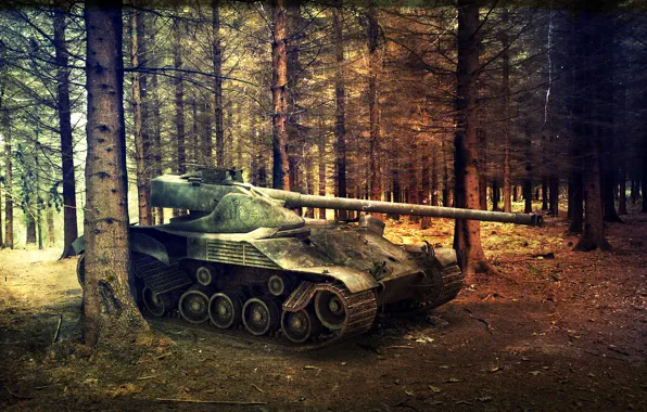Картинка лес, Франция, танк, сосны, танки, France, WoT, World of Tanks