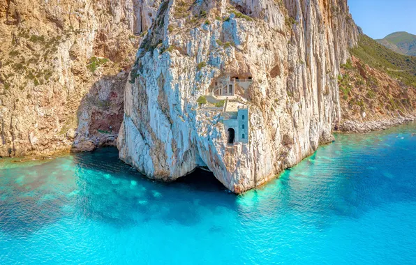 Италия, Italy, Sardinia, бирюзовое море, Сардиния, Скалистое здание, Cliff Building, Порто-Флавия