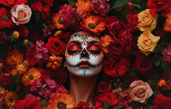 Flowers, makeup, day of the dead