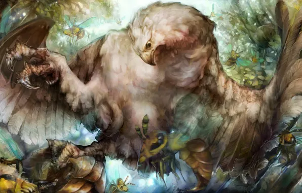 Eagle, bird, dragon's crown, insects