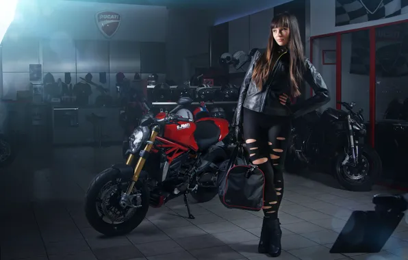 Картинка Girl, Light, Ducati, Monster, Studio, Motorcycle, Bags, 1200s