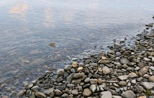 Картинка вода, галька, берег, Камни