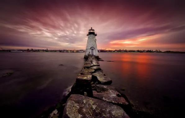 Картинка ночь, маяк, United States, Massachusetts, New Bedford