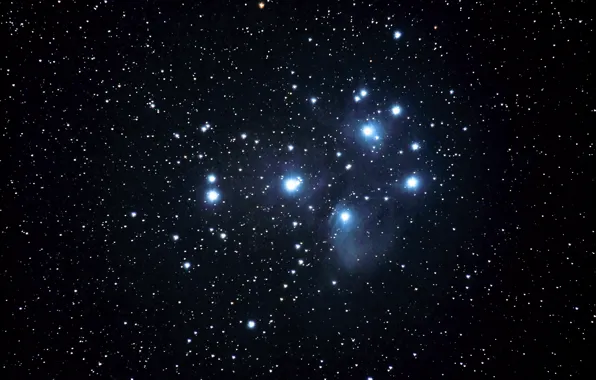 Плеяды, M45, звёздное скопление, в созвездии Тельца