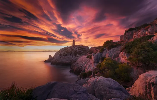 Картинка море, закат, скалы, побережье, Испания, Spain, Valencia, Валенсия